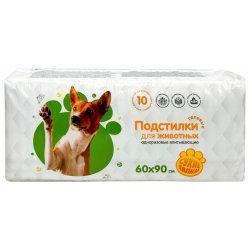 Подстилки впитывающие одноразовые с бумагой тиссью и суперабсорбентом  для животных "ДОБРОЗВЕРИКИ" "Super" 60х90см, 10шт