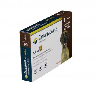 Zoetis Симпарика, жевательные таблетки для собак весом от 40-60кг, 120 мг, 3 таб.