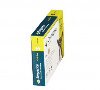 Zoetis Симпарика, жевательные таблетки для собак весом от 1,3-2,5кг, 5мг, 3 таб.