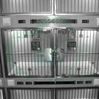 ТД ВЕТ Модуль 18 клеток из полипропилена с ИК подогревом и системой хранения из ЛДСП  3500х600х2520(2680)h с колесами