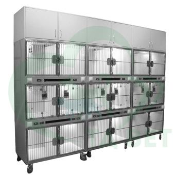 ТД ВЕТ Модуль 18 клеток из полипропилена с ИК подогревом и системой хранения из ЛДСП  3500х600х2520(2680)h с колесами