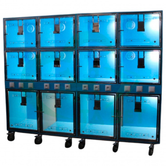 ТД ВЕТ Модуль из 12 клеток из полипропилена с освещением анемостат 2400х700х1840(2000) с колёсами