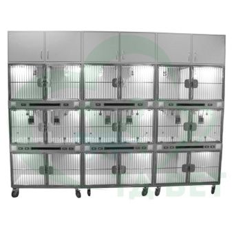 ТД ВЕТ Модуль 18 клеток из полипропилена с ИК подогревом и системой хранения из ЛДСП  3500х600х2520(2680)h с колесами