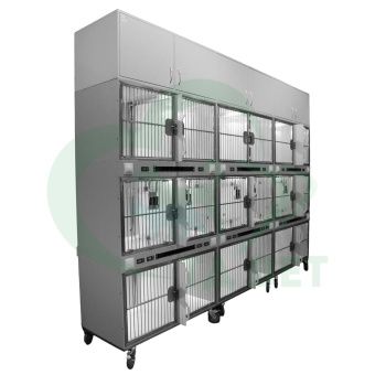 ТД ВЕТ Модуль 18 клеток из полипропилена с ИК подогревом и системой хранения из ЛДСП  3500х600х2520(2680)h с колесами
