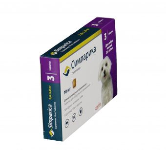 Zoetis Симпарика, жевательные таблетки для собак весом от 2,6-5кг, 10 мг, 3 таб.