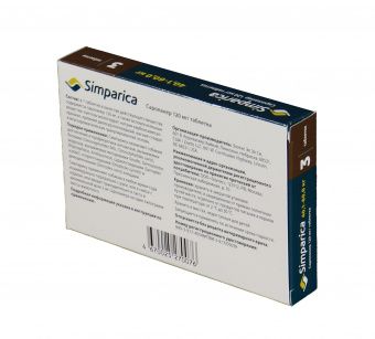 Zoetis Симпарика, жевательные таблетки для собак весом от 40-60кг, 120 мг, 3 таб.