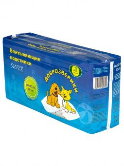 Доброзверики подстилки для животных "Super" с рисунком 60х60, 30 шт.