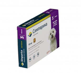 Zoetis Симпарика, жевательные таблетки для собак весом от 2,6-5кг, 10 мг, 3 таб.